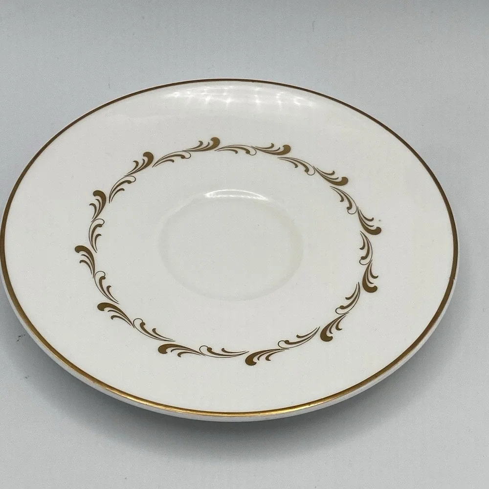 Royal Doulton Rondo Cream Soup Bowl (s) w/ saucer White Gold Vintage Cottagecore